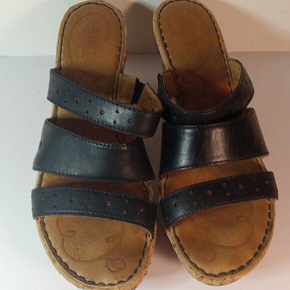 BORN Black Strappy Sandals Criss Cross Wedge Women Leather Shoes Size 8M - Picture 12 of 13